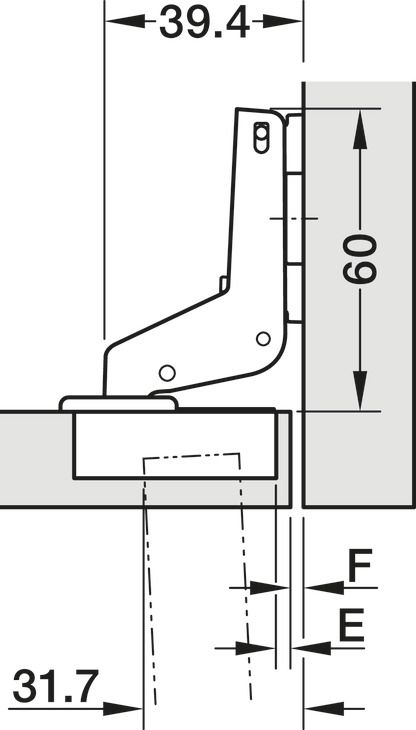 Петля внутрішня, чашка 40 мм., Hafele Metalla 510 A/SM 94° для дверей товщиною до 40 мм, 329.05.662 є аналогом до артикулу 329.05.632 та 329.05.642, 329.05.662
