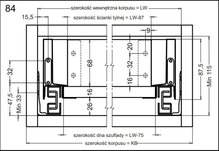 Комплект низької шухляди Matrix S Slim 2.0 H84 L550, 35 кг, Сірий, 514.11.526, 514.11.526