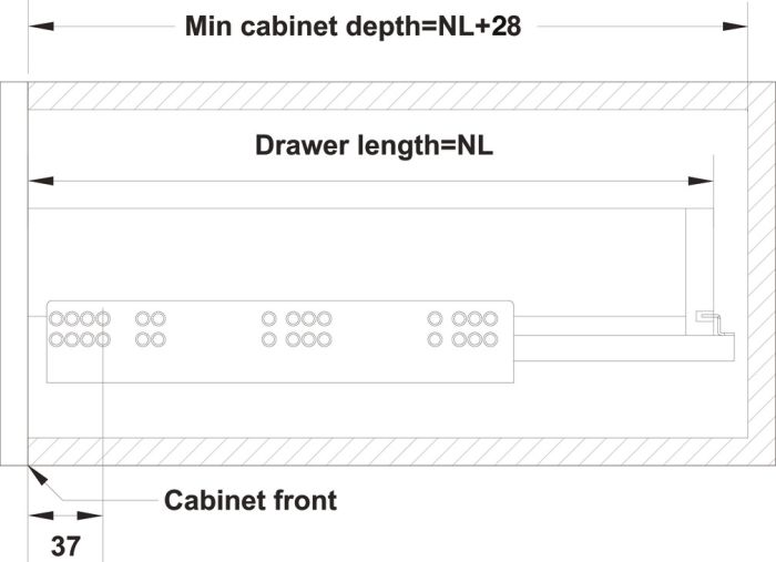 Прихована напрямна, Häfele Matrix Runner UM A 50, 450 мм повний висув, вантажопідйомність до 50 кг,з функцією Push-to-Open, 433.04.535, Фото № 5 Прихована напрямна, Häfele Matrix Runner UM A 50, 450 мм повний висув, вантажопідйомність до 50 кг,з функцією Push-to-Open, 433.04.535