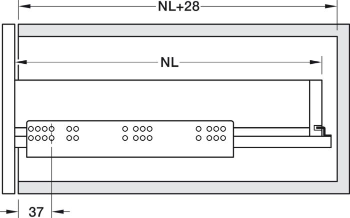 Прихована напрямна, Häfele Matrix Runner UM A 50, 550 мм повний висув до 50 кг, 433.04.527, Фото № 7 Прихована напрямна, Häfele Matrix Runner UM A 50, 550 мм повний висув до 50 кг, 433.04.527