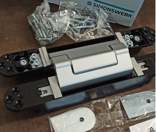 Петля прихована, Simonswerk TECTUS TE 640 3D, для врізних дверей до 200 кг| прихований, 3D регулювання, розмір 240 мм, сріблястий колір, (924.17.423)  8302100090, 924.17.423