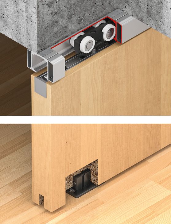 Комплет фурнітури для розсувних дверей, Hafele Slido D-Line11 160I, комплект для  дерев'яних розсувних дверей, кріплення до стіни або стелі, для ваги дверного полотна до 160 кг, без механізму плавного закриття, з буфером та утримуючою пружиною, ширина дверного полотна: 500 мм, 941.62.026