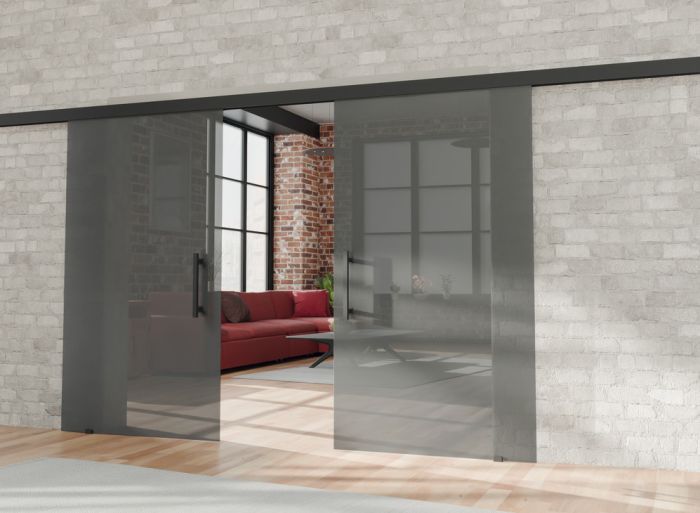 Фурнітура для розсувних дверей, Hafele Slido D-Line11 120L симетричне відкриття| Для двостворчатих скляних розсувних дверей, для ширини дверей 600–1500 мм, товщини скла 8–12,7 мм, для настінного та стельового монтажу, 941.03.040, 941.03.040