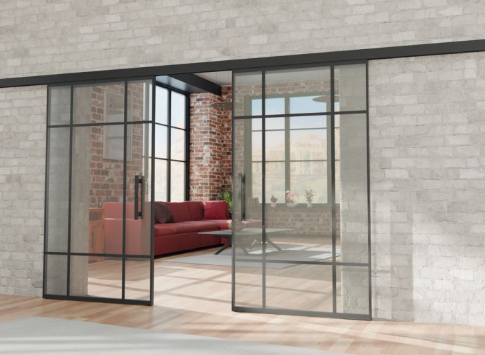 Фурнітура для розсувних дверей, Hafele Slido D-Line11 80C симетричне відкриття| Для 2-створчатих алюмінієвих рамних дверей, ширина дверей 600–1500 мм, товщина панелі 5–8,7 мм, для настінного та стельового монтажу, вага дверей до 80 кг, 941.03.041, 941.03.041