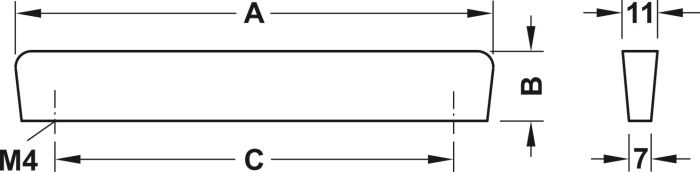 Ручка-планка, цамак,чорний колір, RAL 9005, порошкове покриття, матове, розмір A: 86 мм, розмір B: 22 мм, розмір C: 64 мм, 111.44.100, 111.44.100