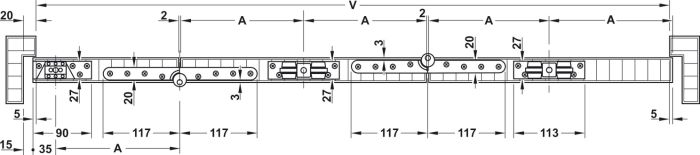 Фурнітура для розсувних дверей Hafele Slido D-Fold871 50K, набір| Складна фурнітура для 2/4/6-стулкових дерев’яних складних розсувних дверей, врізне з’єднання полотна дверей, вага дверей до 50 кг, ширина дверей до 500 мм, для 2-стулкових складних дверей і стінок, без ходової доріжки, (943.42.001)  8302420090, 943.42.001