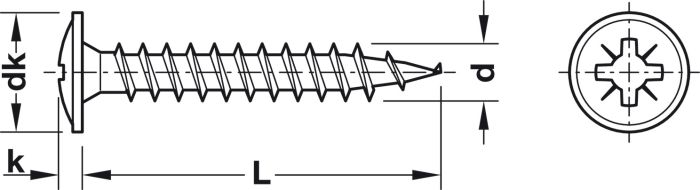 Гвинт для задньої панелі, Hospa, з плоскою головкою, PZ, оцинкований, повністю різьблений, PZ2, довжина: 16 мм, діаметр різьби: 3 мм, 016.10.510, 016.10.510