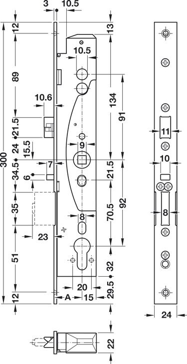 Врізний замок, PC нерж.ст.55/24, з самоблокувальним механізмом, 911.52.068, 911.52.068