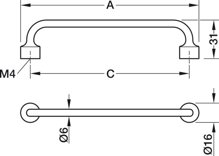 Ручка-дужка, алюминий,латунний, античний, розмір A 144 мм, розмір C 128 мм, 132.19.070, 132.19.070