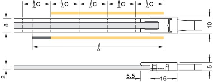 Світлодіодна стрічка, COB, Hafele Loox5 LED 3174 24 V COB 8 мм 2-контактна (монохромна), 480 світлодіодів/м, 9,6 Вт/м, IP20 Теплий білий 2700 K, 50 м, 833.75.315