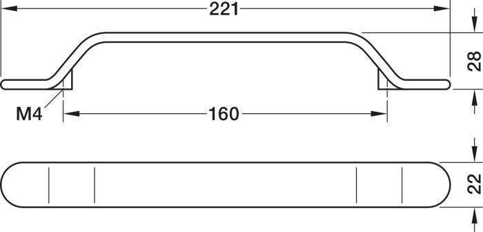 Ручка-дужка,цамак,колір мокко коричневий, RAL 9003, довжина: 221 мм, відставнь між отворами: 160 мм, висота: 28 мм, 132.16.314, 132.16.314