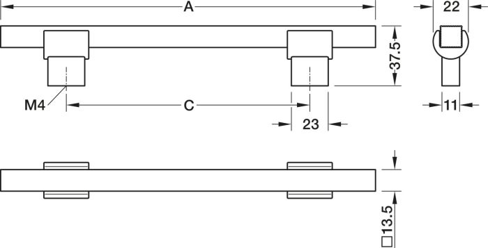 Ручка-дужка, алюминий,чорний матовий, основа: нікельоване матове покриття, відстань між отворами: 160 мм, довжина: 242 мм,100.00.652, 100.00.652