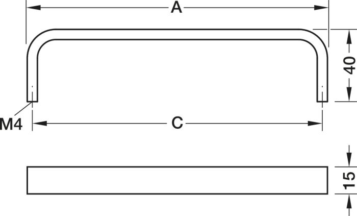 Ручка-дужка, нержавіюча сталь/латунь, відстань між отворами: 160 мм, довжина: 166 мм, 100.00.206, 100.00.206