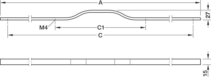 Ручка-планка, чорний колір, RAL 9005, матовий, розмір A: 394 мм, розмір C: 352 мм, 100.00.827, 100.00.827