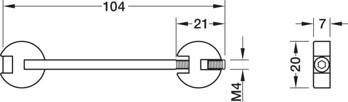 З'єднувачі для стільниць, для панелей товщиною від 10 мм, для чашкового отвору 20 мм, довжина болта 104 мм, 262.96.947, 262.96.947