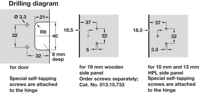 Спеціальна завіса, для накладного та напівнакладного монтажу, зазор 6 мм, цамак, регульовання 3D, для дверей з ламінату високого тиску (HPL), звис дверей: 13 мм, 344.75.790, 344.75.790