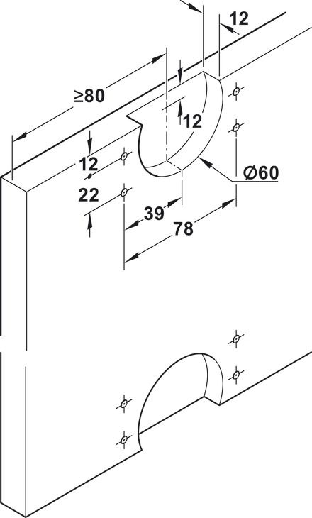 Фурнітура для розсувних дверей, Hafele Slido F-Line18 50A, для дерев'яних дверних полотен з нижнім нахилом, товщина дверного полотна від 16 мм, вага дверного полотна до 50 кг, спереду, для 1 дверного полотна, без механізму плавного закриття, зі стопором з обох боків, 401.30.018, 401.30.018