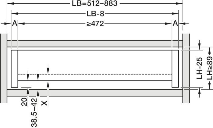 Система висувних шухляд, Riverso, двосторонній рух, вантажопідйомність до 46 кг, глибина монтажу в світлій площі: 530–609 мм, 433.30.901, 433.30.901
