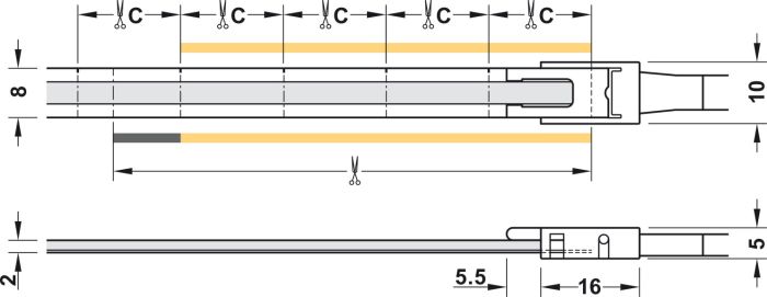 Світлодіодна стрічка, COB, Hafele Loox5 LED 3104 24 В 8 мм 2-контактна (монохромна), 480 світлодіодів/м, 9,6 Вт/м, IP20 холодний білий 5000 K, 5 м, клас енергоефективності F, 833.76.513