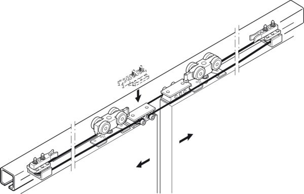 Комплект фурнітури Slido D-Line11 50P-120P Synchro для 2-х дверних полотен, 940.44.002 Комплект фурнітури Slido D-Line11 50P-120P Synchro для 2-х дверних полотен