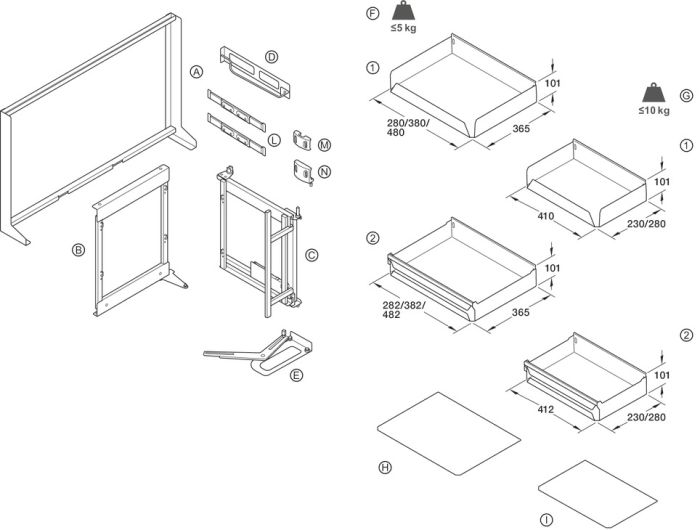 Висувний кут для ширини шафи 800 мм та ширини дверей 400 мм, матеріал сталь, колір антацит,правий Hafele Utensio ST10 Plus Fold Corner, 549.00.260