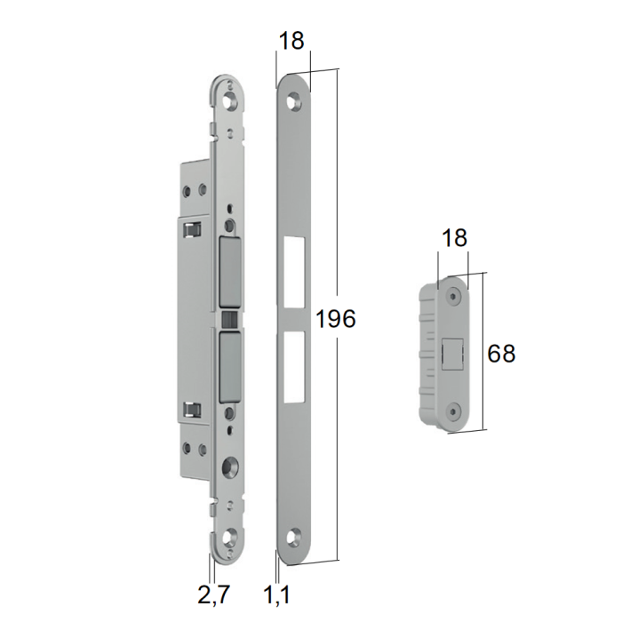 Замок магнітний MATCH PASSAGE 18x196мм чорний, 196x18 -для алюмінієвих дверей, 911.29.125, 911.29.125