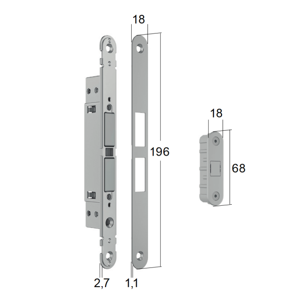 <p>Замок магнітний MATCH PASSAGE 18x196мм з відп.планкою для алюм.рами, чорний</p>