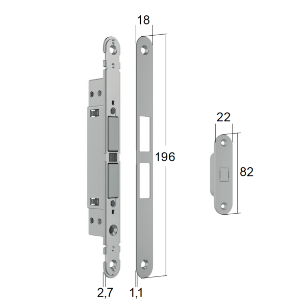 <p>Замок магнітний MATCH PASSAGE 18x196мм з відп.планкою для дерев.дверей, чорний</p>