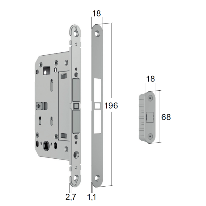 Замок магнітний MATCH WC чорний, 196x18 -для алюмієвих дверей, 911.29.129, 911.29.129