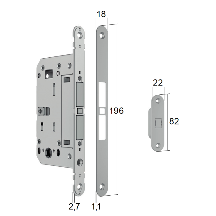 Замок магнітний MATCH WC хром матовий, 196x18 -для дере'яних дверей, 911.29.126, 911.29.126