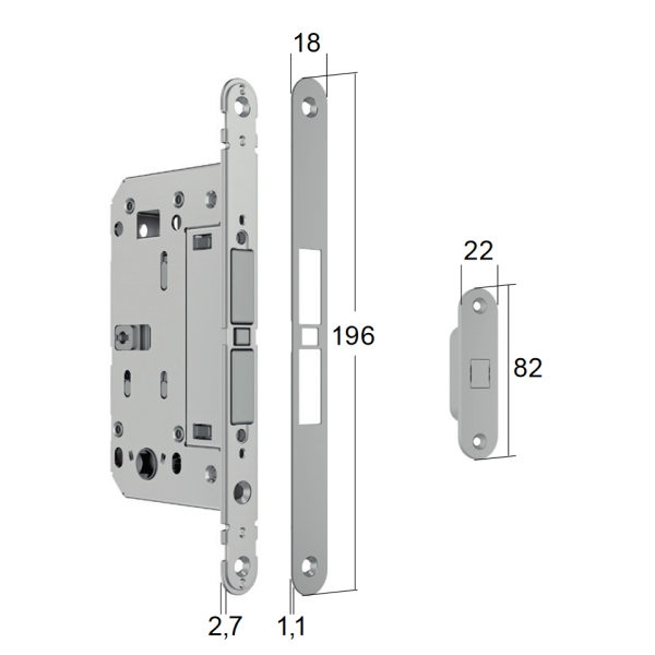 <p>Замок магнітний MATCH WC 18x196мм з відп.планкою для дерев.дверей, чорний</p>