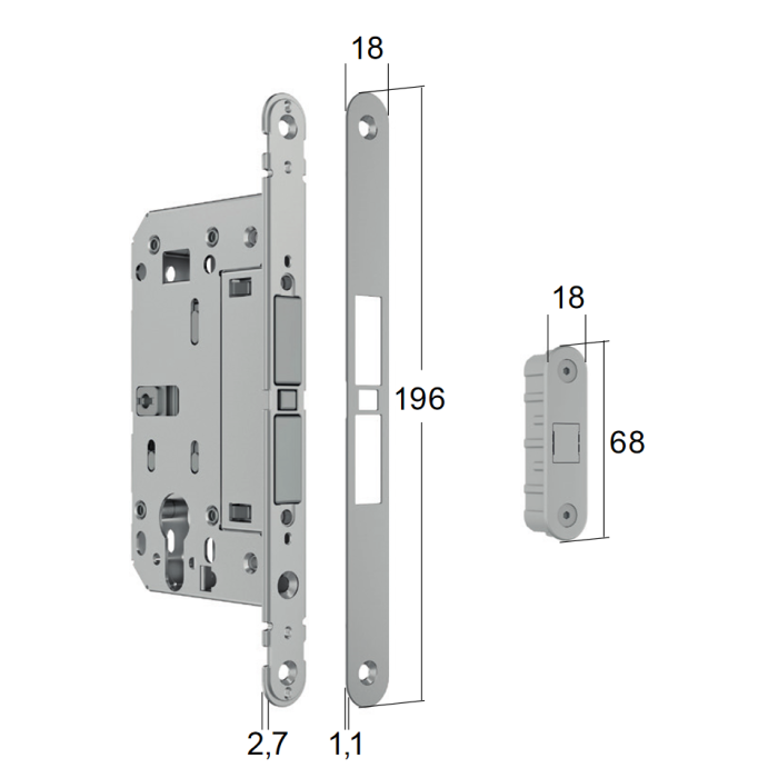 Замок магнітний MATCH PC чорний, 196x18 -для алюмінієвих дверей, 911.29.133, 911.29.133