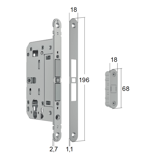 <p>Замок магнітний MATCH PC 18x196мм з відп.планкою для алюм.рами, чорний</p>