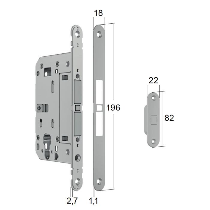 Замок магнітний MATCH PC хром матовий, 196x18 -для дере'яних дверей, 911.29.130, 911.29.130