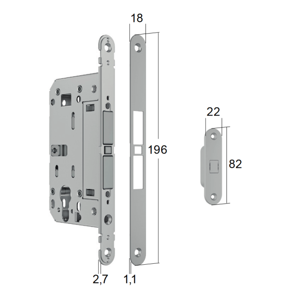 <p>Замок магнітний MATCH PC 18x196мм з відп.планкою для дерев.дверей, чорний</p>
