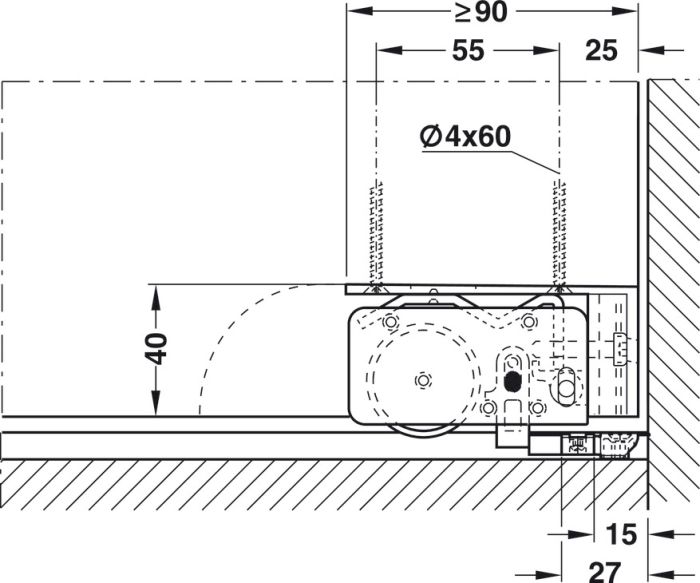 Фурнітура для розсувних дверей, EKU Divido 80 H і 80 H-DS1/DS2, комплект| Нижня ходова, для 1-стулкових та 4-стулкових дерев’яних розсувних дверей, підходить для похилих стель, стельовий монтаж, для дверей вагою до 80 кг, без ходової та напрямної., (940.92.001)  8302420090, 940.92.001