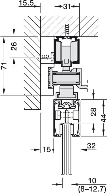 Фурнітура для розсувних дверей, телескопічне відкриття Hafele Slido D-Line11 120L| Для скляних розсувних дверей, ширина дверей 600–1250 мм, товщина скла 8–12,7 мм, для монтажу на стелю, для 4 дверей, вага дверей до 75 кг, чорний, 941.03.031, 941.03.031