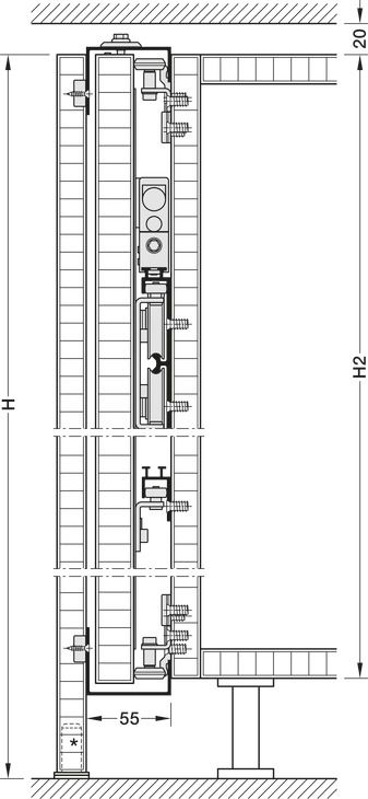 Фурнітура для розсувних дверей Pivot, Hafele Slido F-Park72 30F| Для дерев'яних розсувних дверей, Infront/Vorfront, з механізмом плавного закриття при втягуванні в кишеню, Для висоти шафи 2000–2400 мм, ліворуч, 408.45.030, 408.45.030