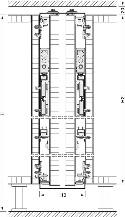 Фурнітура для розсувних дверей Pivot, Hafele Slido F-Park72 30F| Для дерев'яних розсувних дверей, Infront/Vorfront, з механізмом плавного закриття при втягуванні в кишеню, Для висоти шафи 2000–2400 мм, ліворуч, 408.45.030, 408.45.030