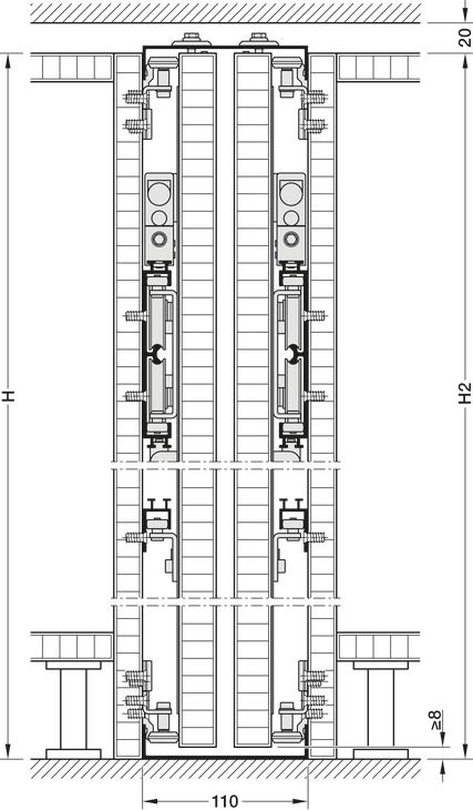 Фурнітура для розсувних дверей Pivot, Hafele Slido F-Park72 30F| Для дерев'яних розсувних дверей, Infront/Vorfront, з механізмом плавного закриття при втягуванні в кишеню, Для висоти шафи 2000–2400 мм, ліворуч, 408.45.030, 408.45.030