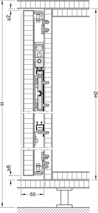 Фурнітура для розсувних дверей Pivot, Hafele Slido F-Park72 30F| Для дерев'яних розсувних дверей, Infront/Vorfront, з механізмом плавного закриття при втягуванні в кишеню, Для висоти шафи 2000–2400 мм, ліворуч, 408.45.030, 408.45.030