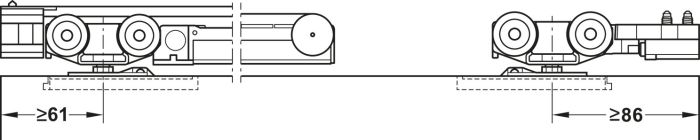 Комплет фурнітури для розсувних дверей, Hafele Slido D-Line11 160C, для дерев'яних розсувних дверей, кріплення до стіни або стелі, для ваги дверного полотна до 160 кг, з механізмом плавного закриття з одного боку, з буфером  та стопорною пружиною, ширина дверного полотна: 556 мм, 941.62.025