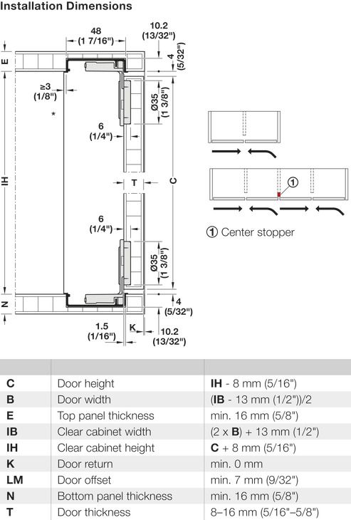 Компланарна система Hafele Slido F-Flush57 06A, для висоти дверей від 200 до 1100 мм, для 2 дверей, для ваги дверей до 3,9 кг, 400.05.000