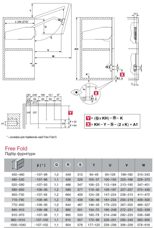 Комплект фурнітури FREE FOLD 1000-1040мм 6.2-12.3кг|  (372.37.699)  8302420090, 372.37.699