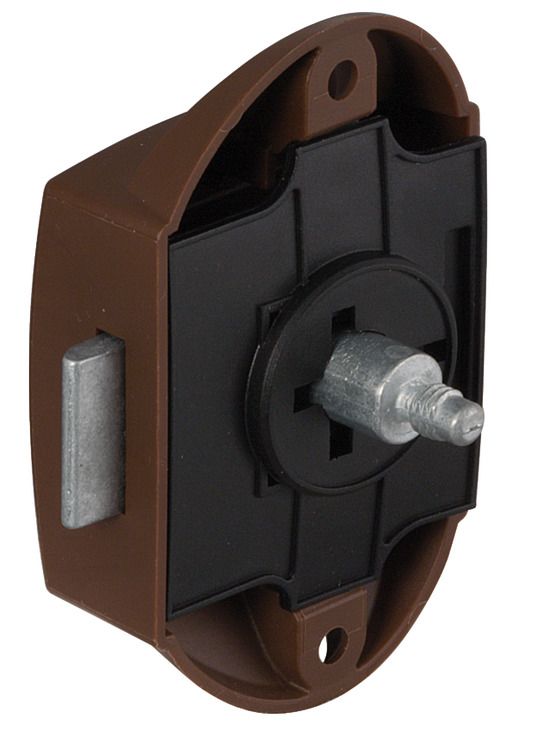 Накладний замок "Push-Lock" 25мм, пластмаса, колір коричневий, 211.63.102 Накладний замок "Push-Lock" 25мм, пластмаса, колір коричневий