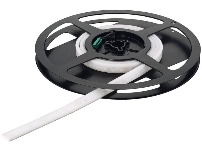 Світлодіодна стрічка в силіконовому корпусі, Hafele Loox5 LED 3099 24 В 2-контактний (монохромний) бічний промінь, для паза 4 x 10 мм, 120 світлодіодів/м, 9,6 Вт/м, IP44, для паза 4 x 10 мм, 120 світлодіодів/м, 9,6 Вт/м, IP44, теплий білий 3000 K, клас енергоефективності G, 833.75.266, 833.75.266