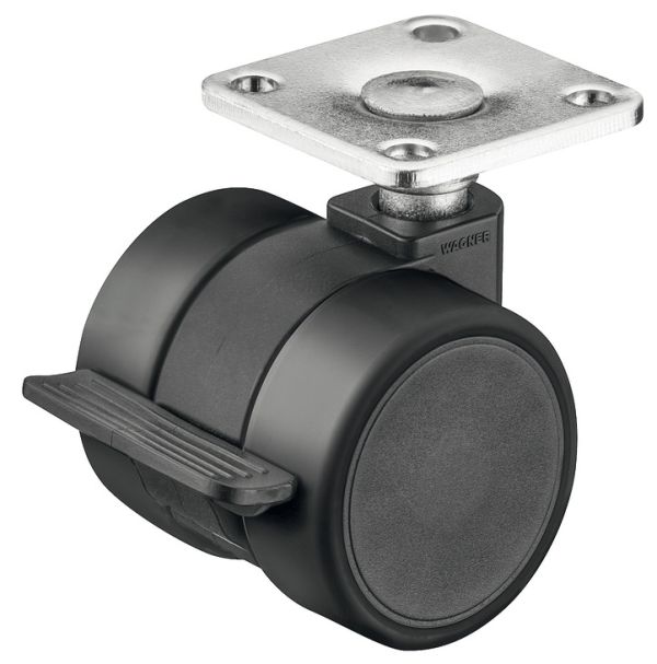 <p>Подвійний ролик, вантажопідйомність 70 кг, керований з гальмом, чорний</p>