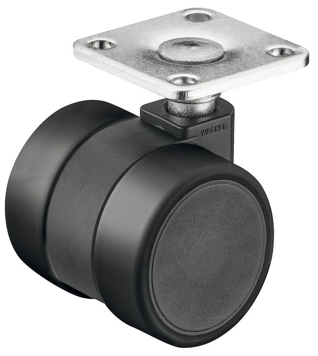 Подвійний ролик, вантажопідйомність 70 кг, керований, висота 52 мм, діаметр колеса RD 37 мм, протектор: твердий, колір: чорний/чорний, 661.23.720, 661.23.720