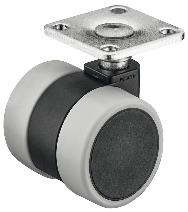 Подвійний ролик, вантажопідйомність 70 кг, керований, висота 52 мм, діаметр колеса RD 37 мм, протектор: м'який, колір: чорний/сірий, 661.23.722, 661.23.722