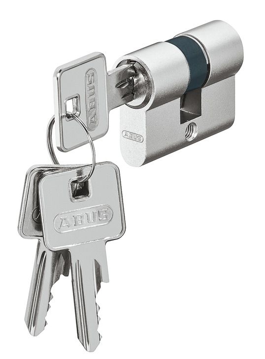 Короткий подвійний циліндр, латунь, Abus,  з ключем та монтажним гвинтом M5 x 80 мм, нікельований
 , 916.80.012, 916.80.012